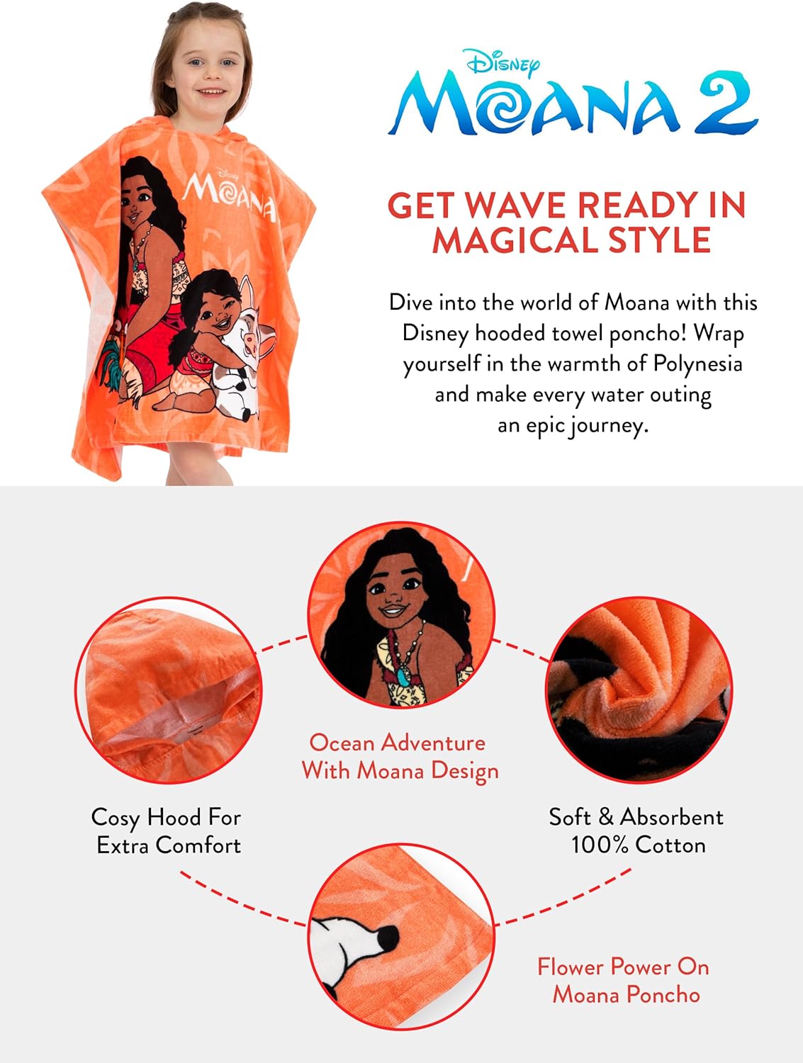 Disney Moana Hooded Swimming Towel Orange