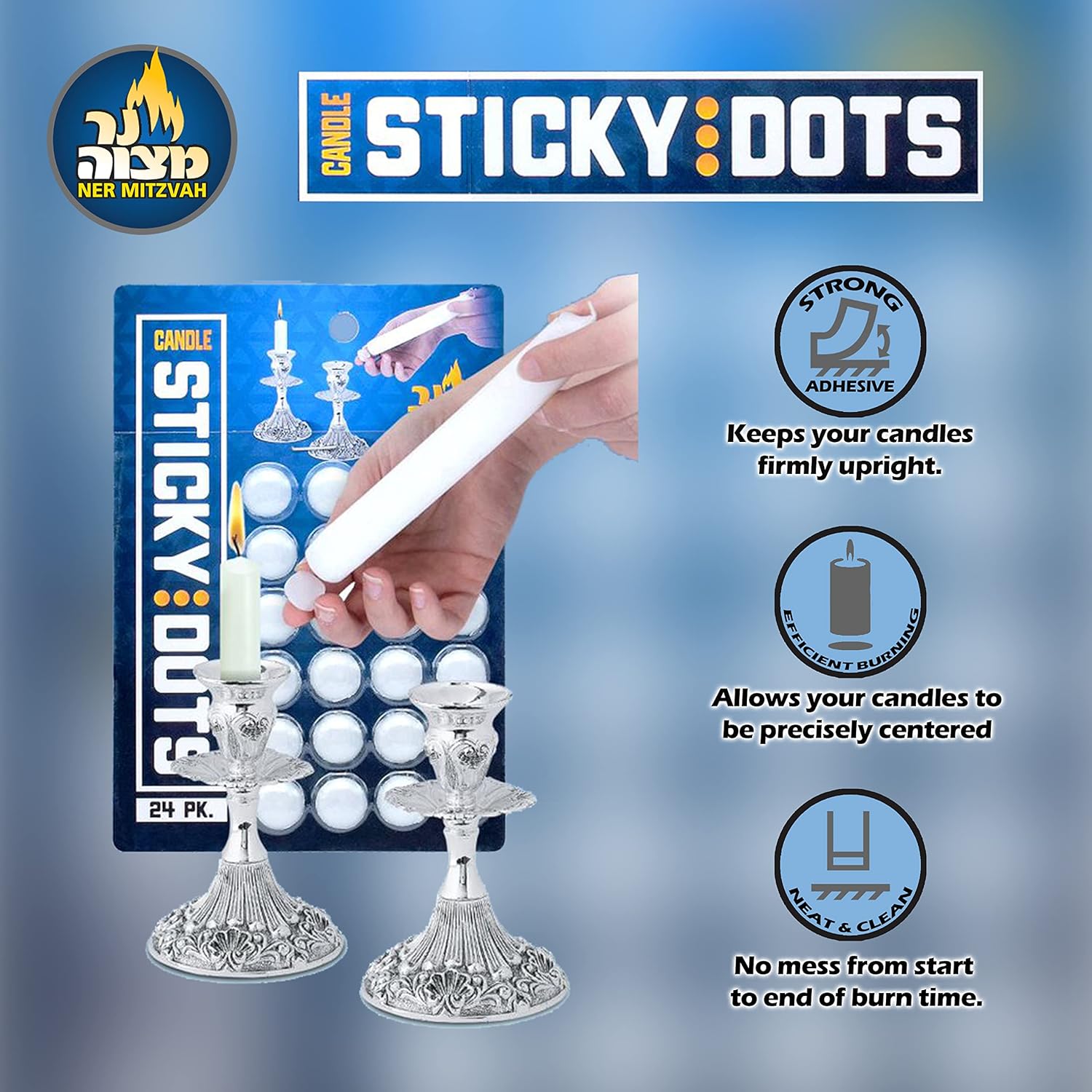 Ner Mitzvah Candle Sticky Dots - 48 Dots 1