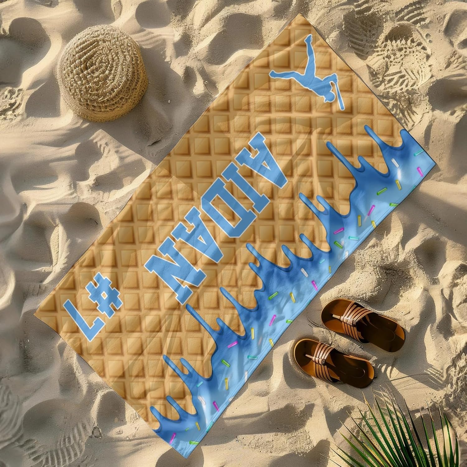 Personalized Ice Cream Drip Baseball Beach Towel with Names