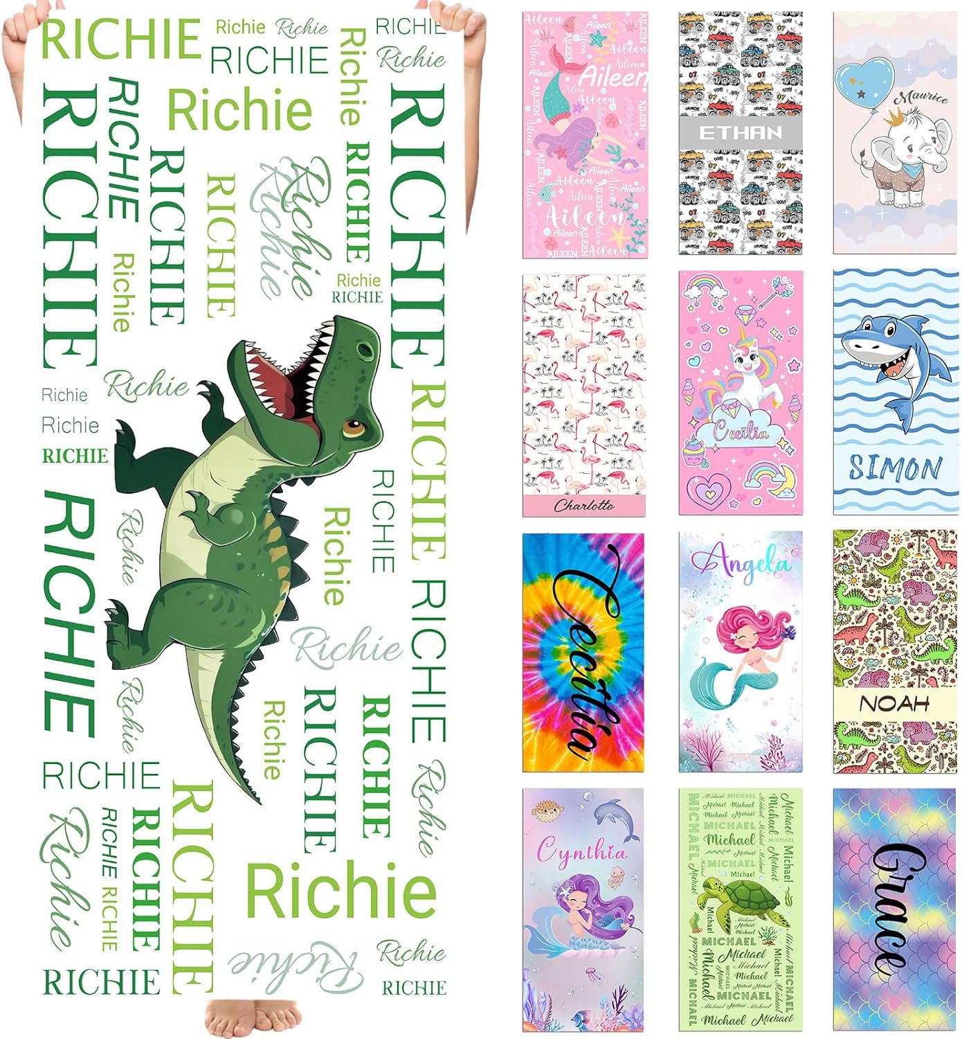 Personalized Dinosaur Beach Towel with Name