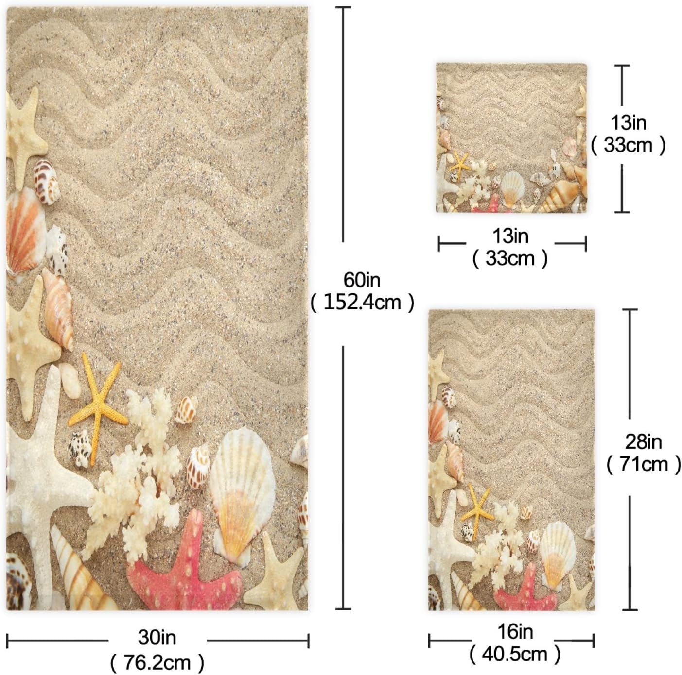 ALAZA Towel Set of 3 Seashells Starfishes