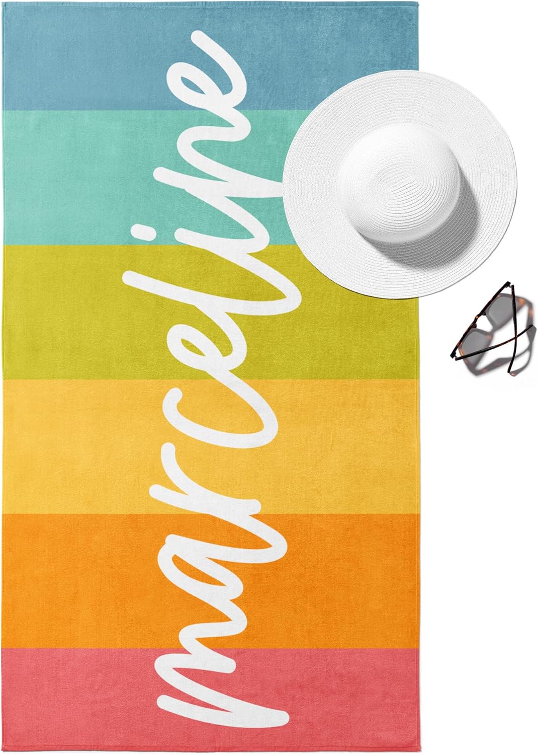 Hickory Hollow Designs Personalized Rainbow Beach Towels for Kids and Adults