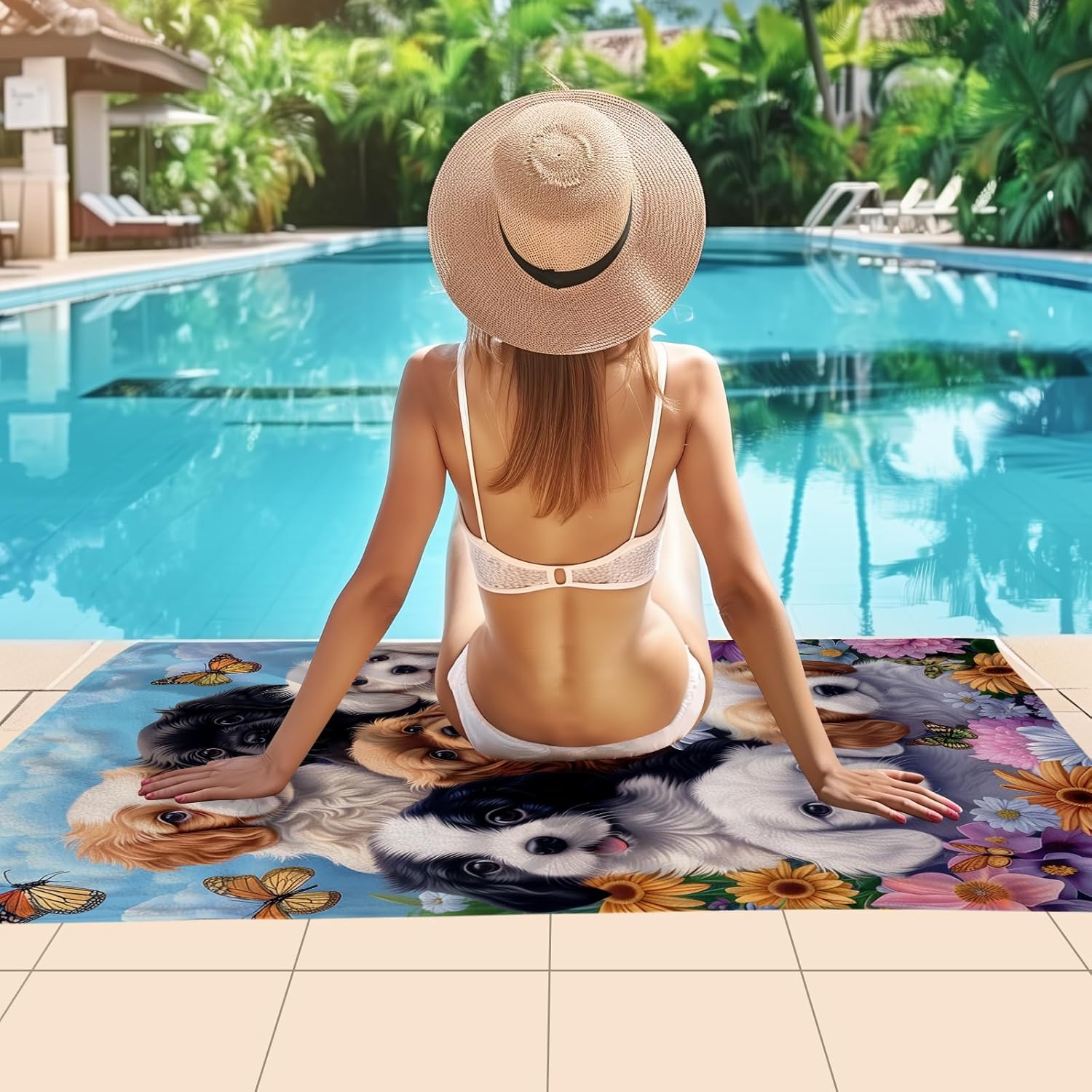WZOMT Microfiber Beach Towel with Funny Flowers Print