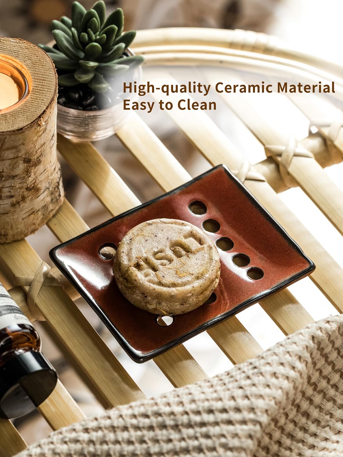 Red Ceramic Soap Holder with Drain Multi-functional