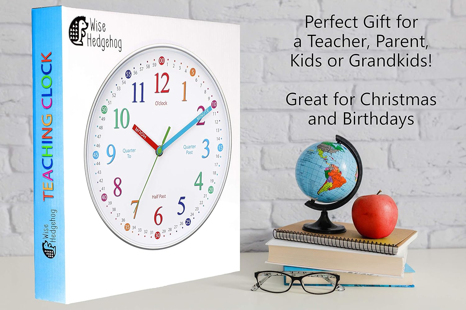 WISE HEDGEHOG Learning Clock for Kids Silent Non-Ticking