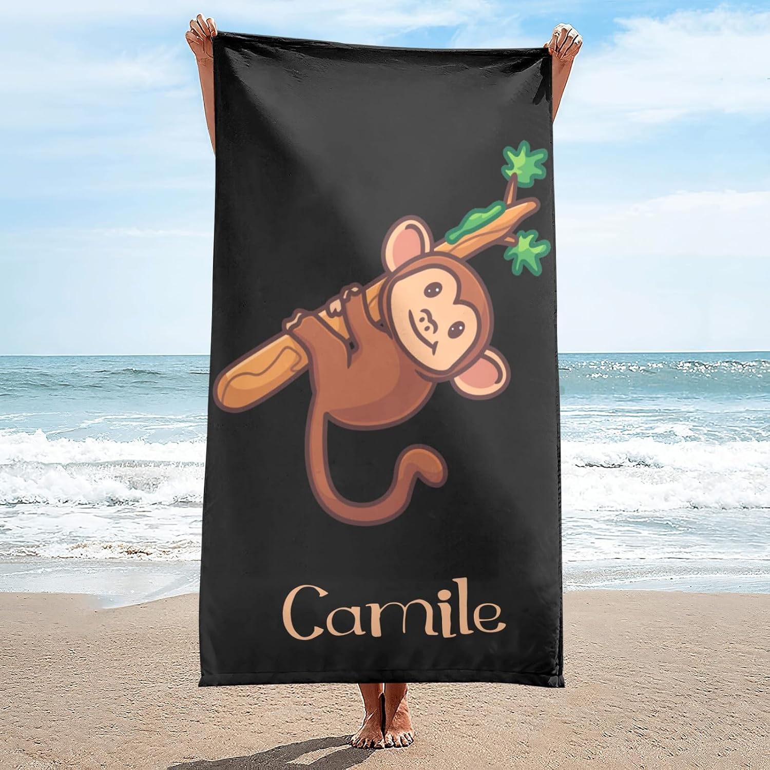 Monkey Branches Personalized Beach Towel for Adults Kids 60x30