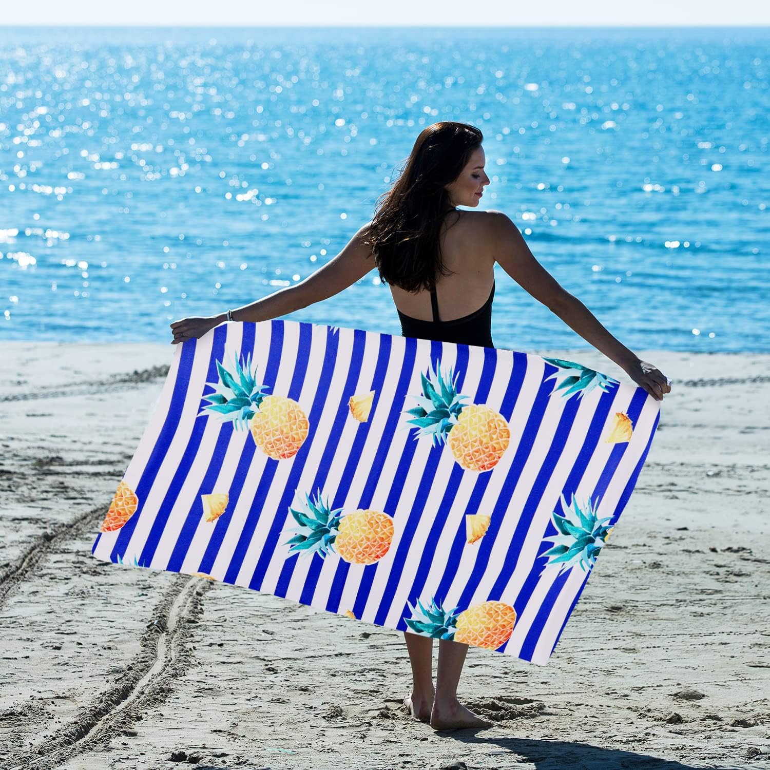 LIVILAN Oversized Striped Pineapple Beach Towel for Women and Girls