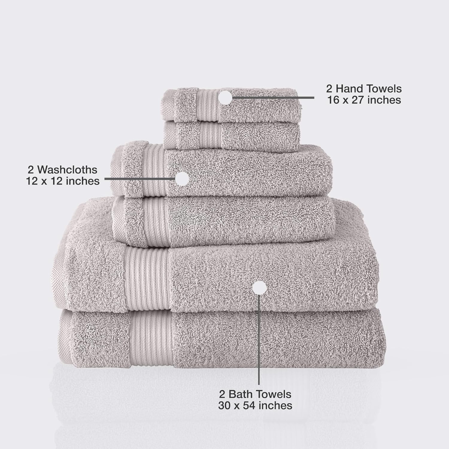 Classic Turkish Towels 6 Piece Set - Light Grey