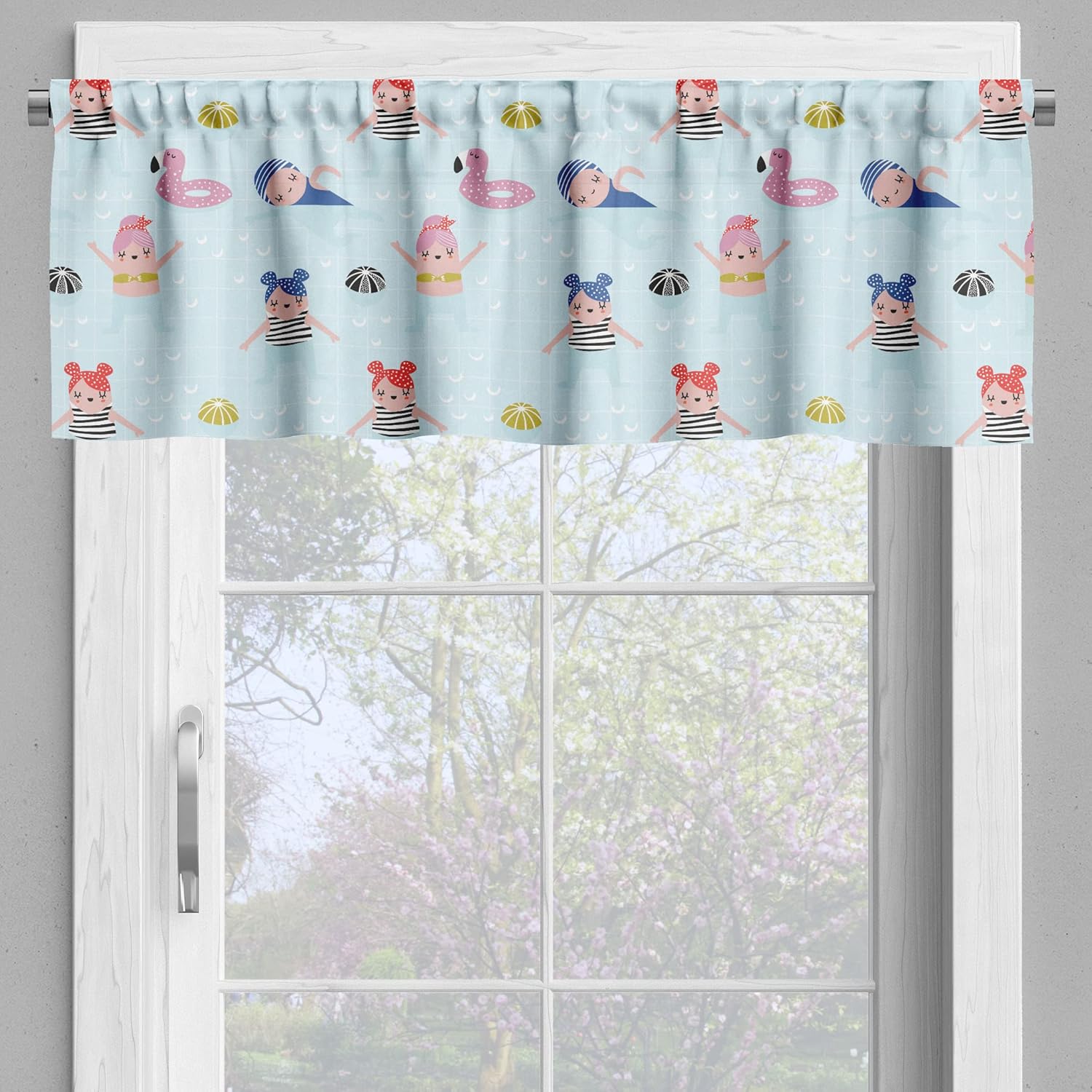 Ambesonne Summer Valance Tier Curtain 3 pcs Set