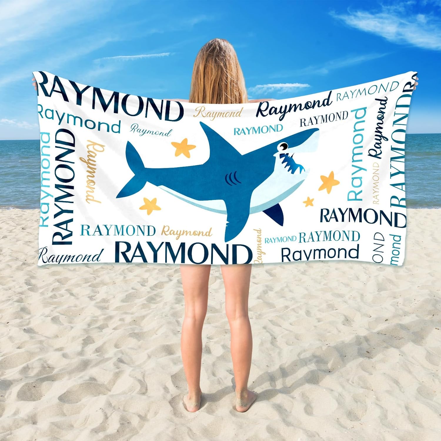Personalized Beach Towel with Name - Shark Design