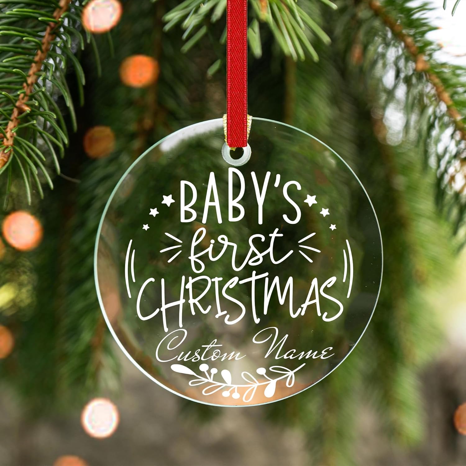 Personalized Babys First Christmas Acrylic Ornament for Boy or Girl
