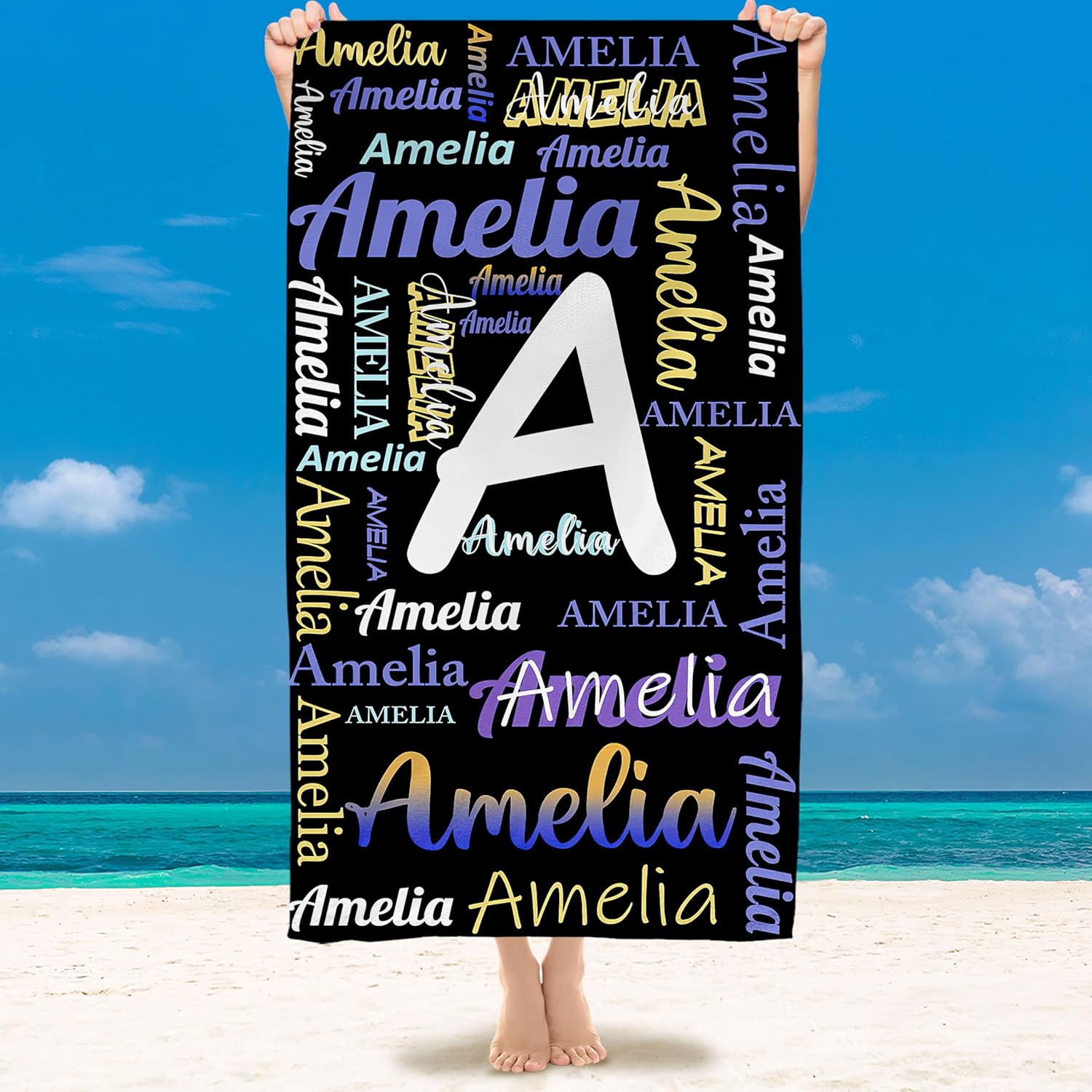 Personalized Beach Towel with Name for Kids Adults