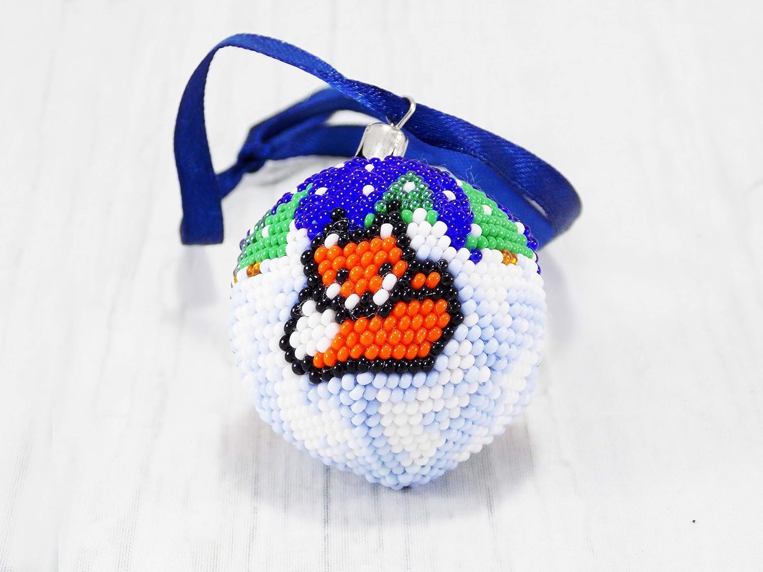 Red Fox Christmas Ornament Blue and White Xmas Tree Decor