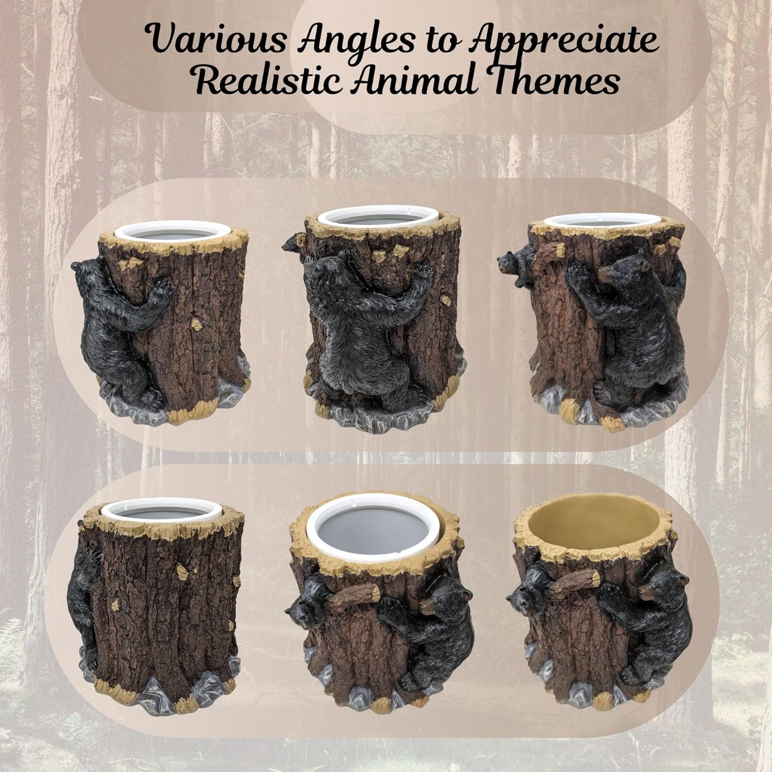 BestGiftEver Small Wastebasket with Bear Climbing Tree Design
