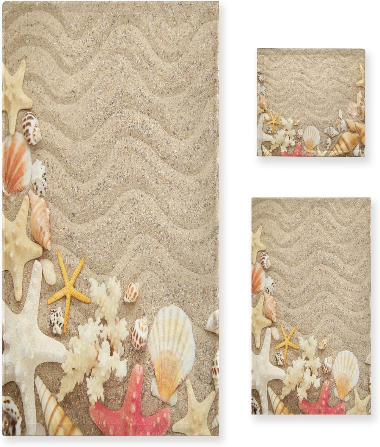 ALAZA Towel Set of 3 Seashells Starfishes