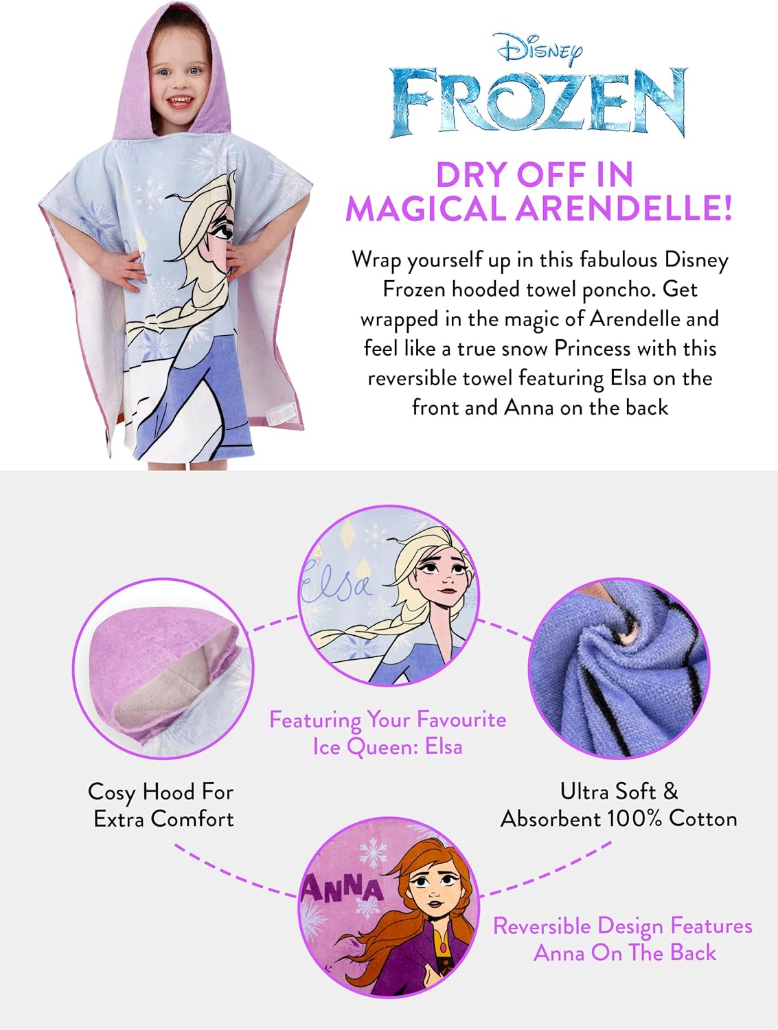 Disney Frozen Towel Poncho for Girls - Blue One Size
