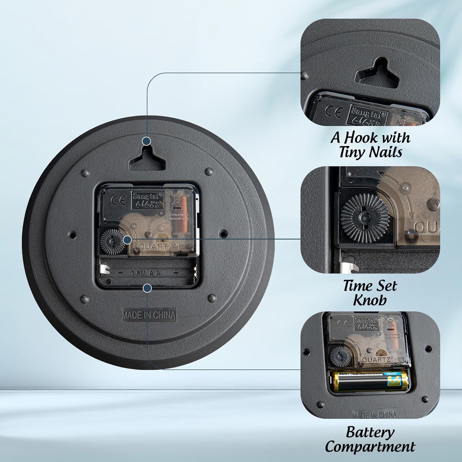 QPEUIM 10-Inch Battery Operated Wall Clock with 3D Dial