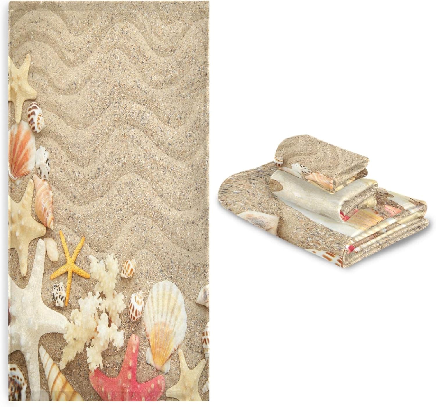 ALAZA Towel Set of 3 Seashells Starfishes