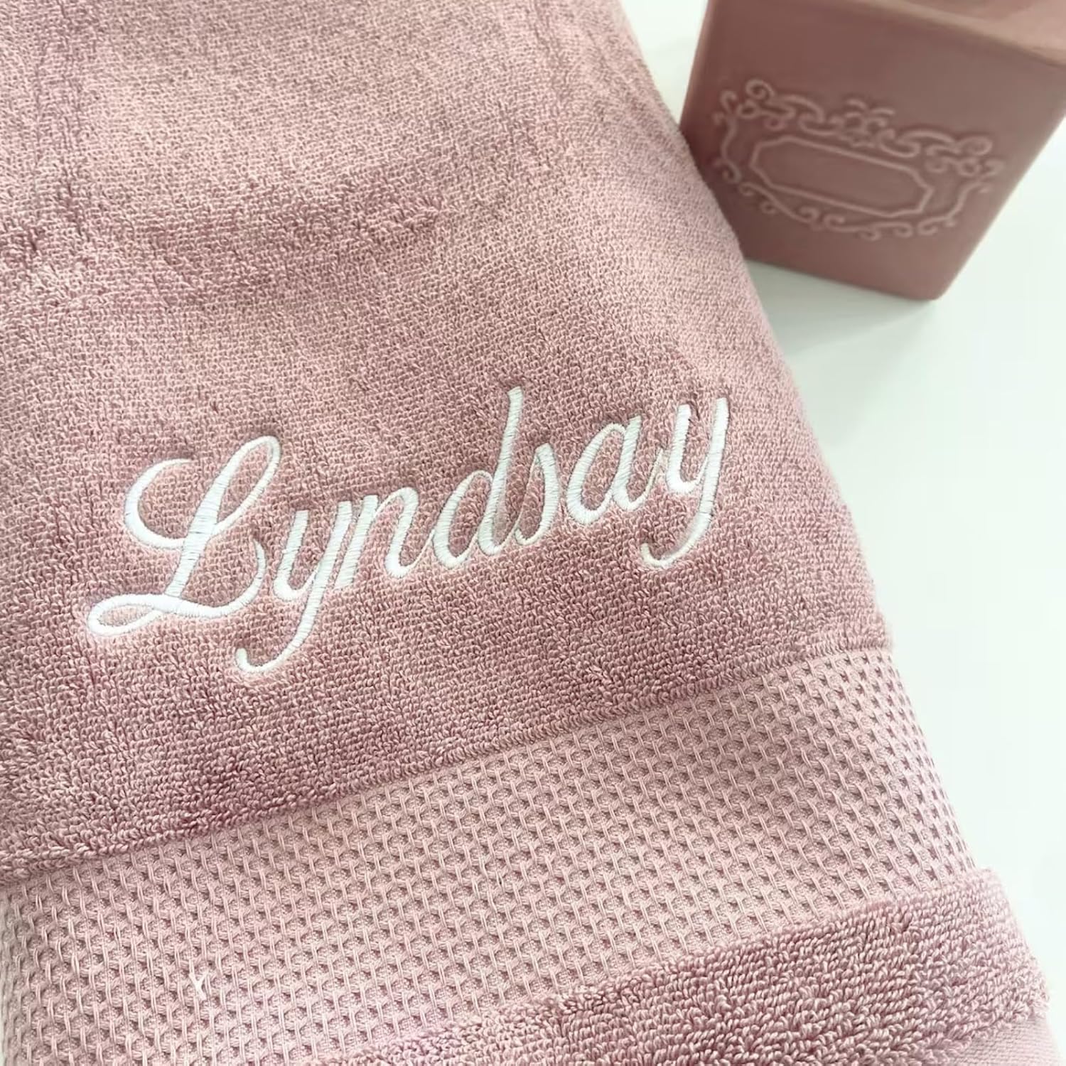 Personalized Embroidered Beach Towel with Name - Pink Medium