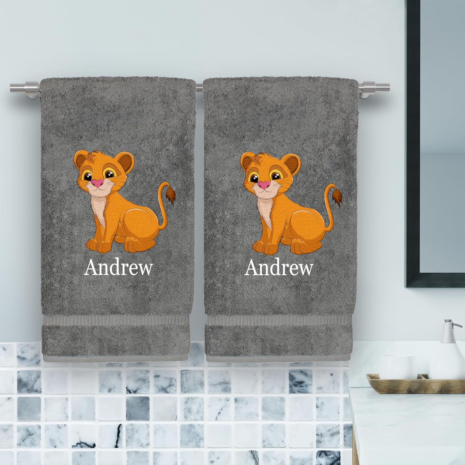 Personalized Kids Hand Towel Set with Animal Prints - 16x30 Inches 1