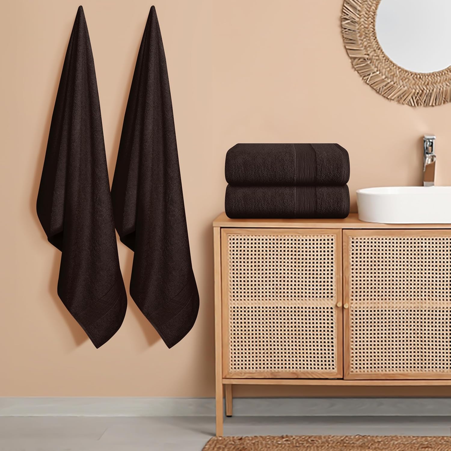 Belizzi Home 4 Pack Bath Towel Set Chocolate Brown 27x54