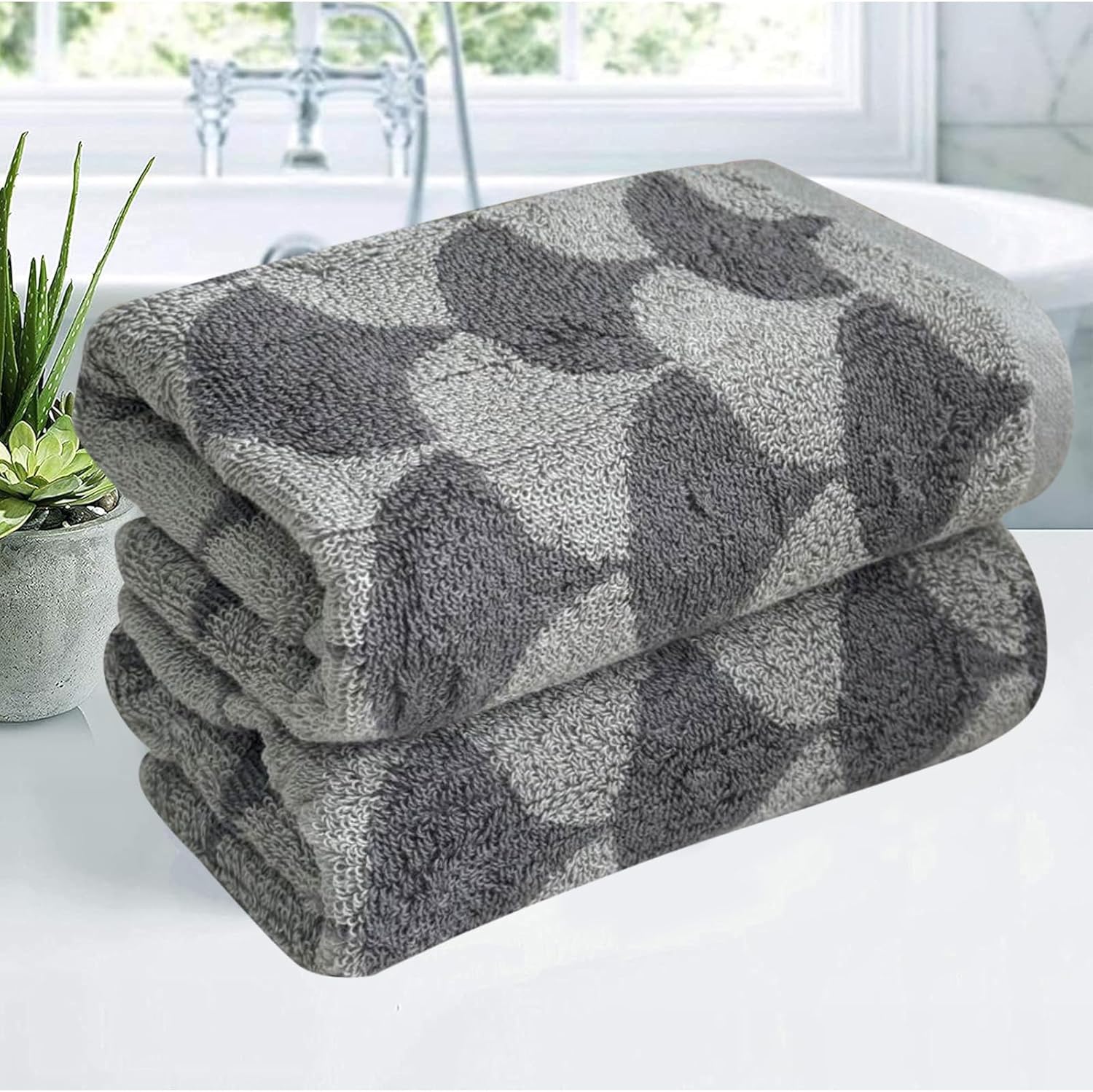 USTIDE Grey Leaf Hand Towels Set 2pcs 134x29inch