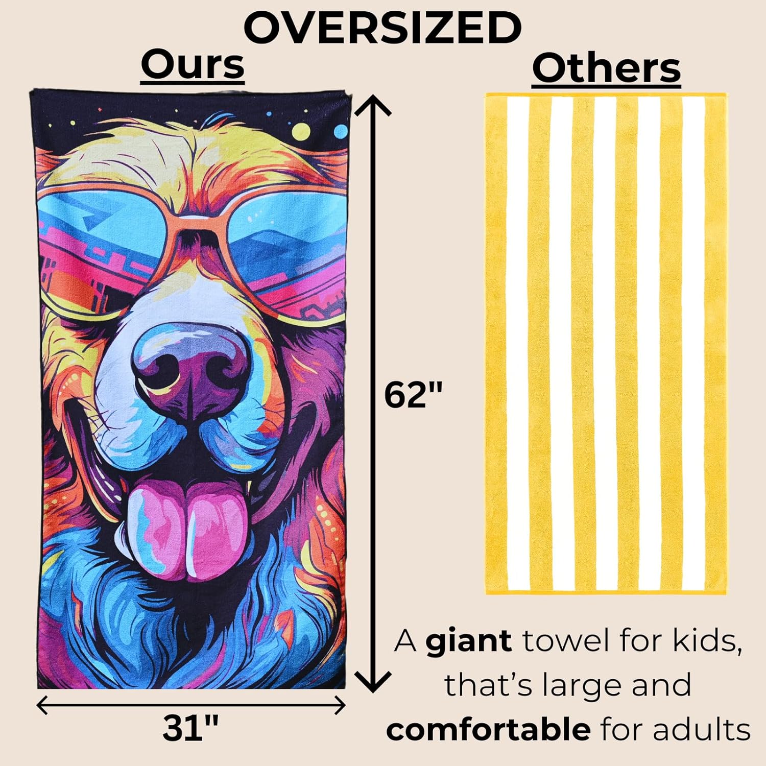 Microfiber Happy Dog in Sunglasses Beach Towel for All