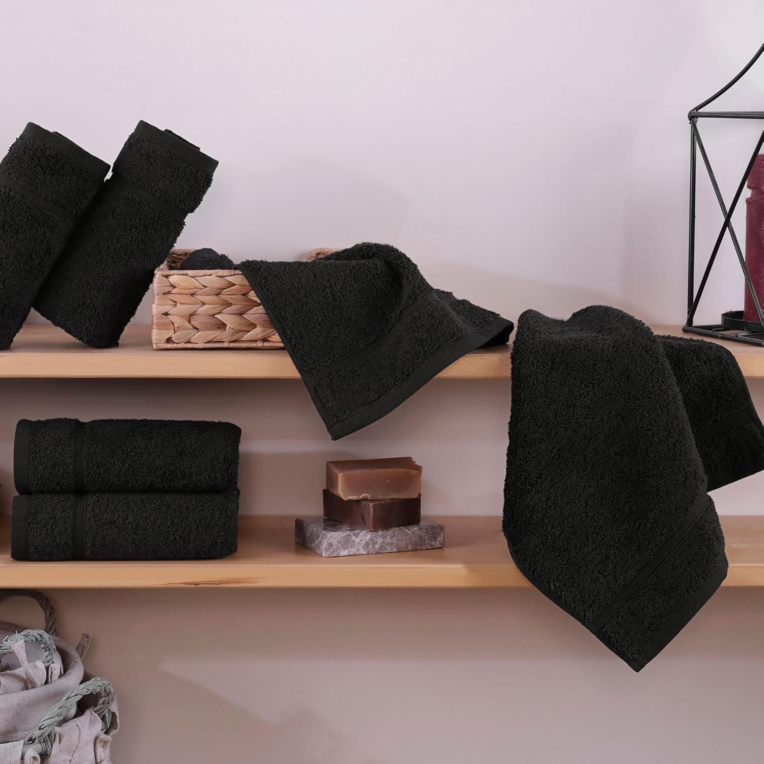Hawmam Linen 13x13 Inch Black Face Towels - 12 Pack Luxury Washcloths