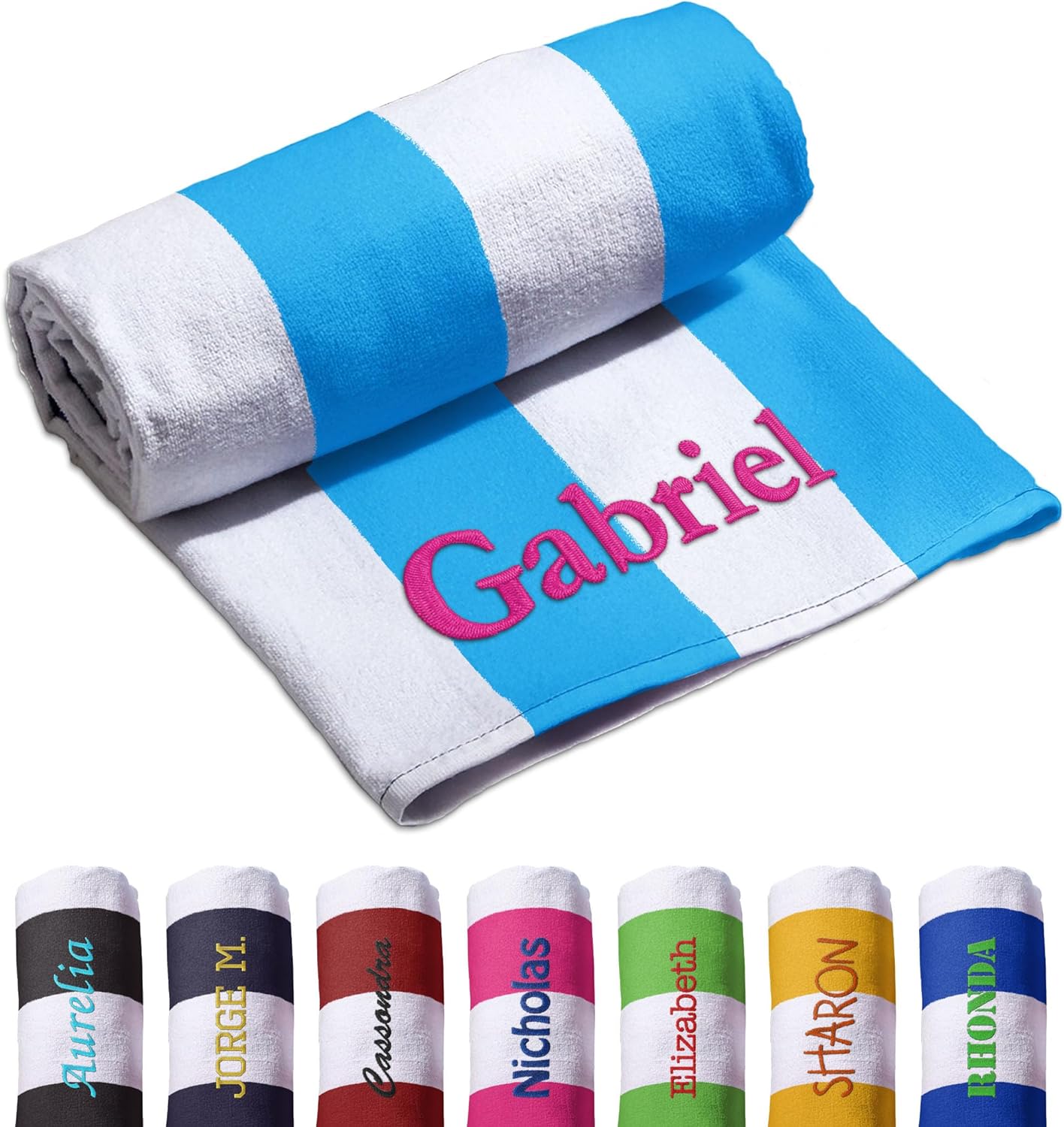 Personalized Embroidered Cabana Striped Beach Towels for Adults Kids
