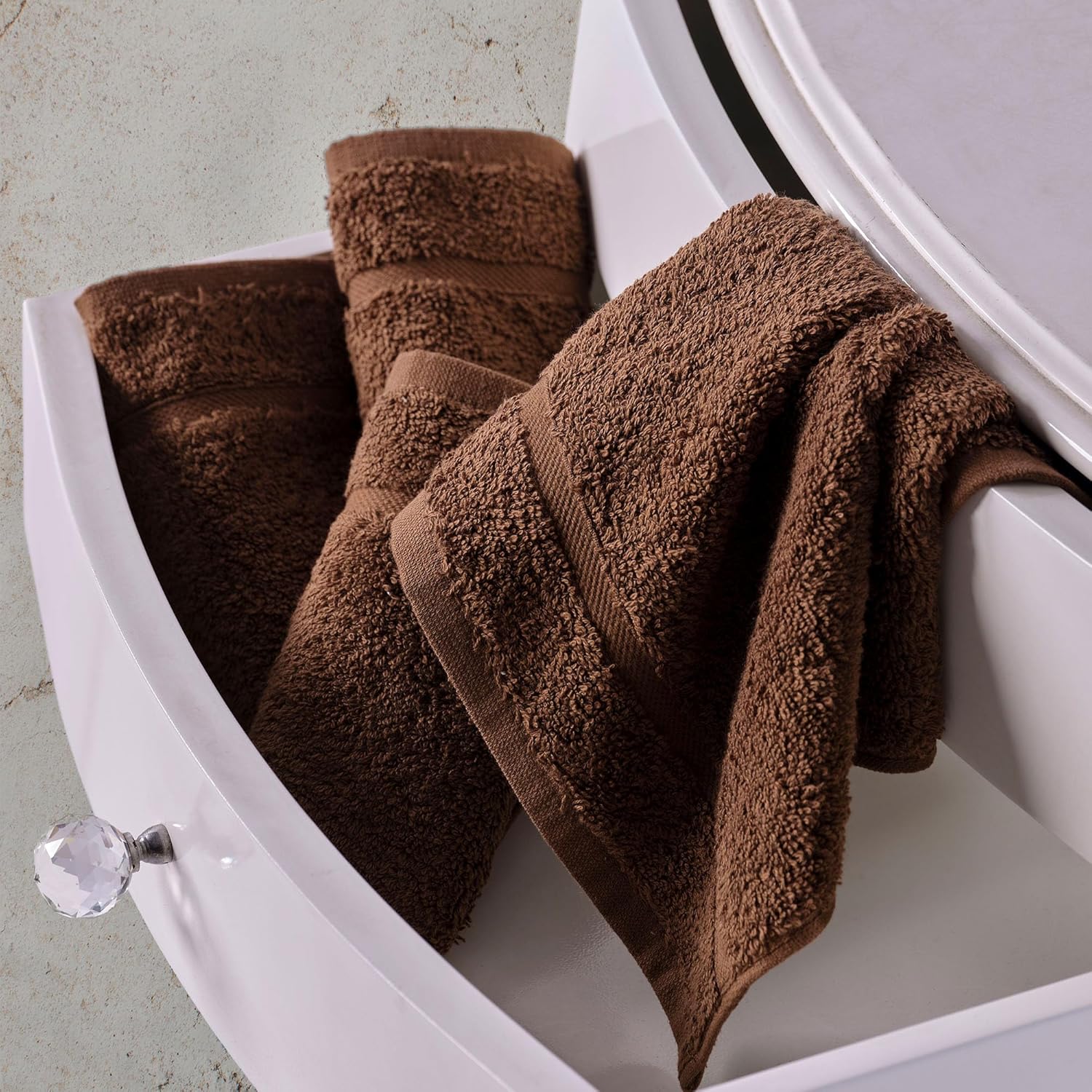 Hawmam Linen 13x13 Inch Face Towels - 12 Pack Brown Luxury Cotton