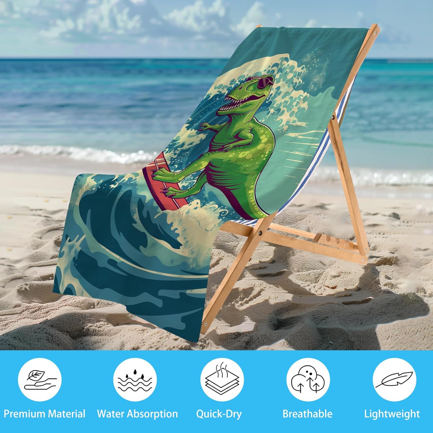 WZOMT Kids Dinosaur Beach Towel 32x52 Inch Microfiber