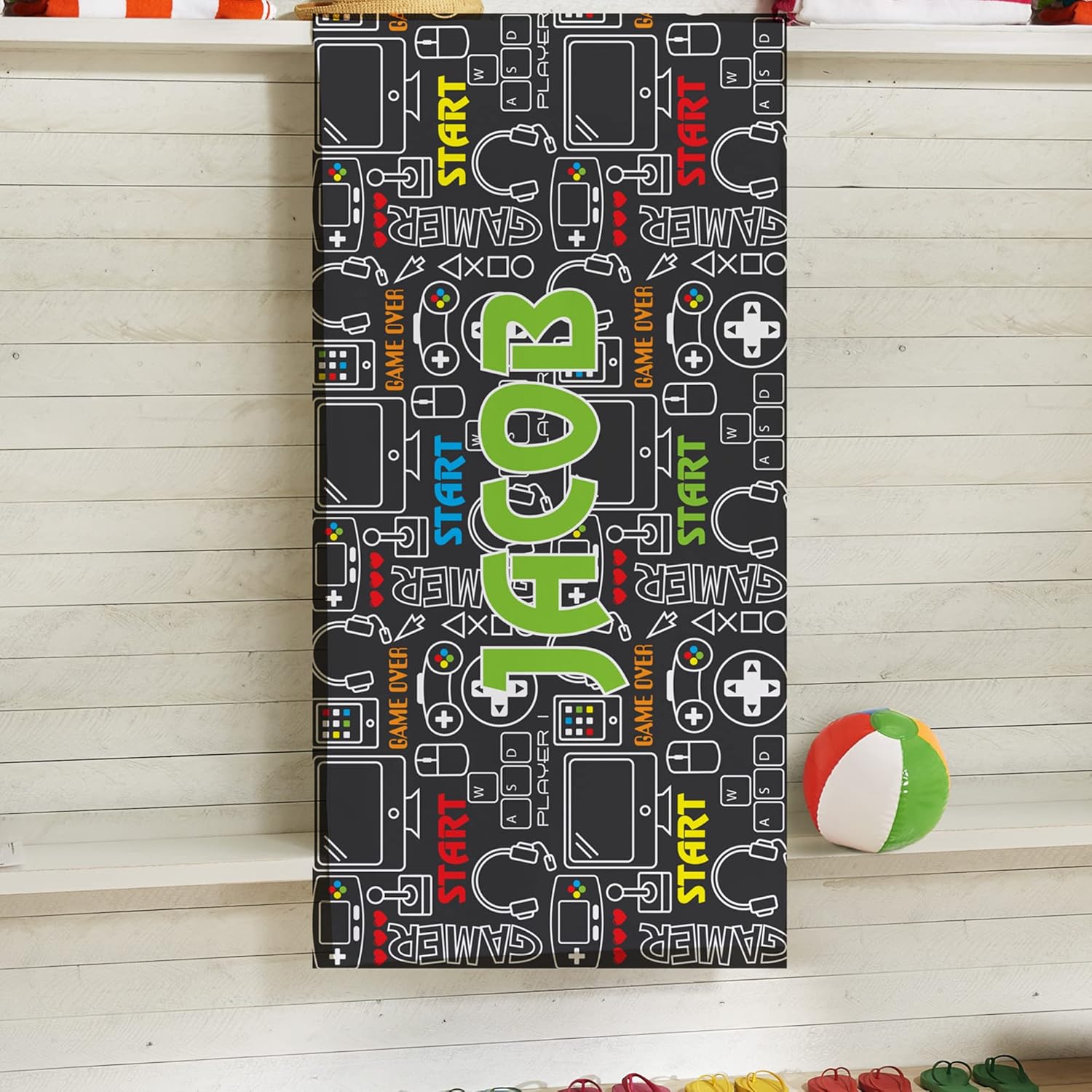 Personalized Beach Towel for Kids - Gamer Style