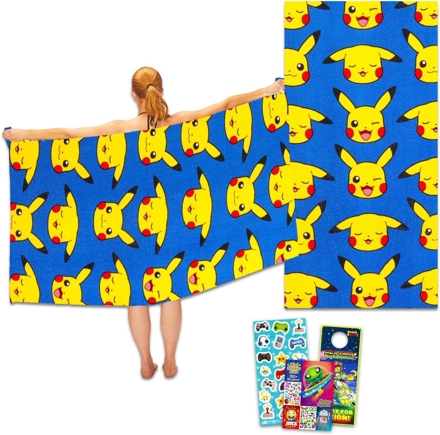 Pokemon Beach Towel Set - Pikachu Pool Towel Stickers