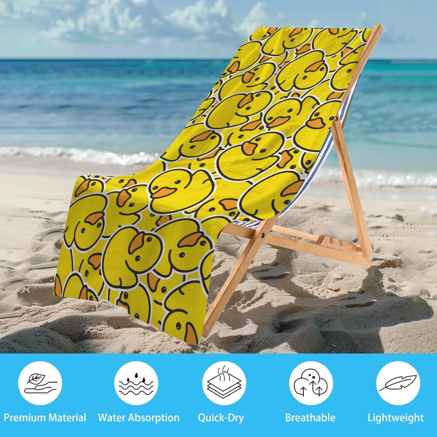 WZOMT Microfiber Beach Towel with Yellow Rubber Duck Design