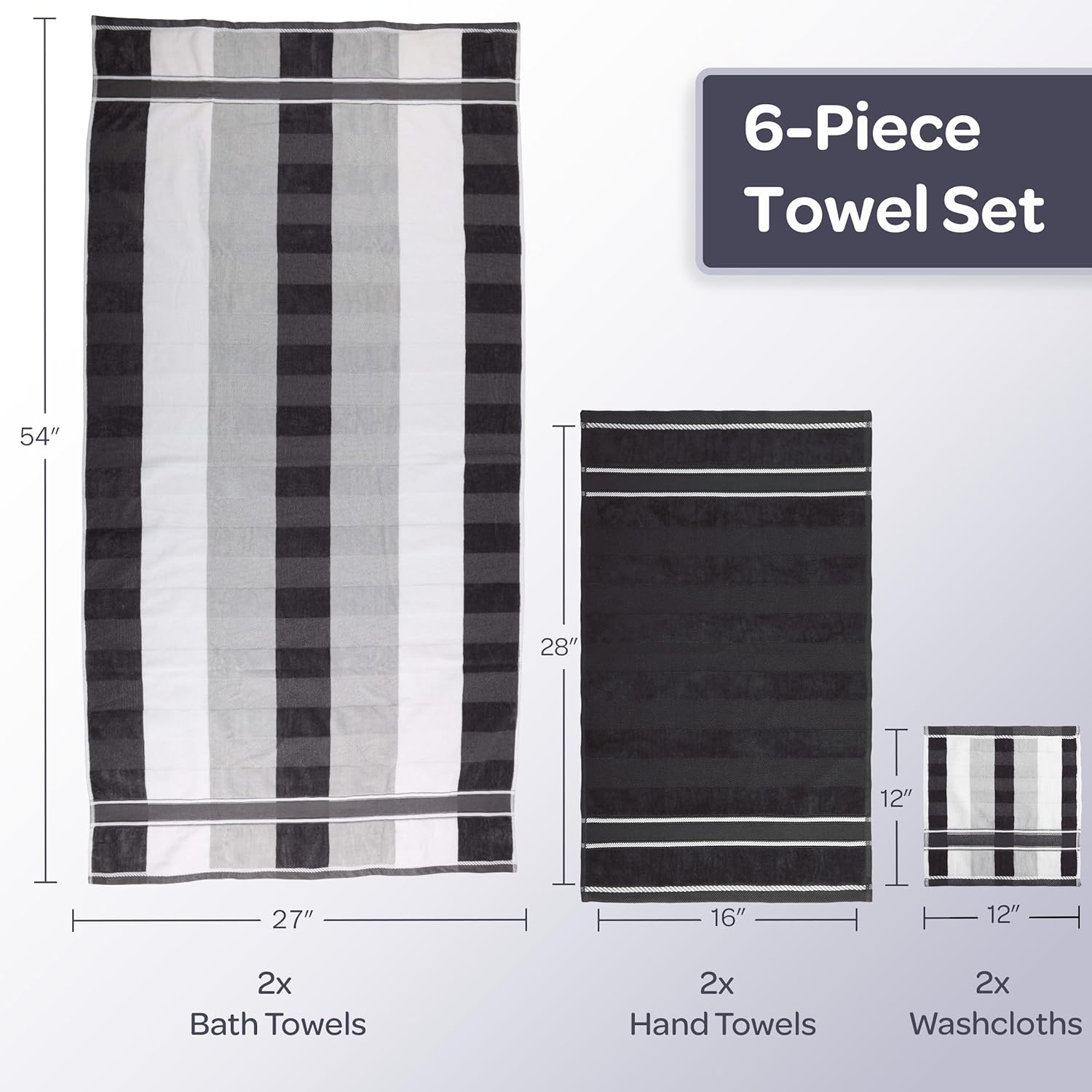Lavish Home 6 Piece Towel Set - Charcoal 1