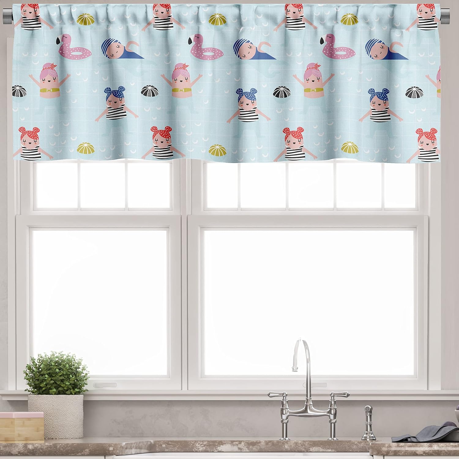 Ambesonne Summer Valance Tier Curtain 3 pcs Set