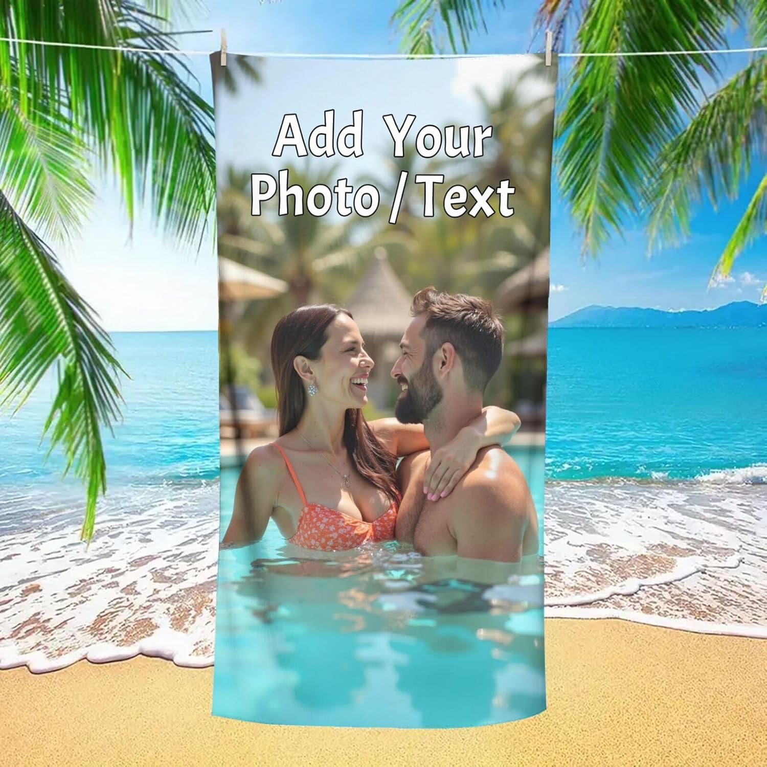 Custom Beach Towel Made in USA with Photo and Name