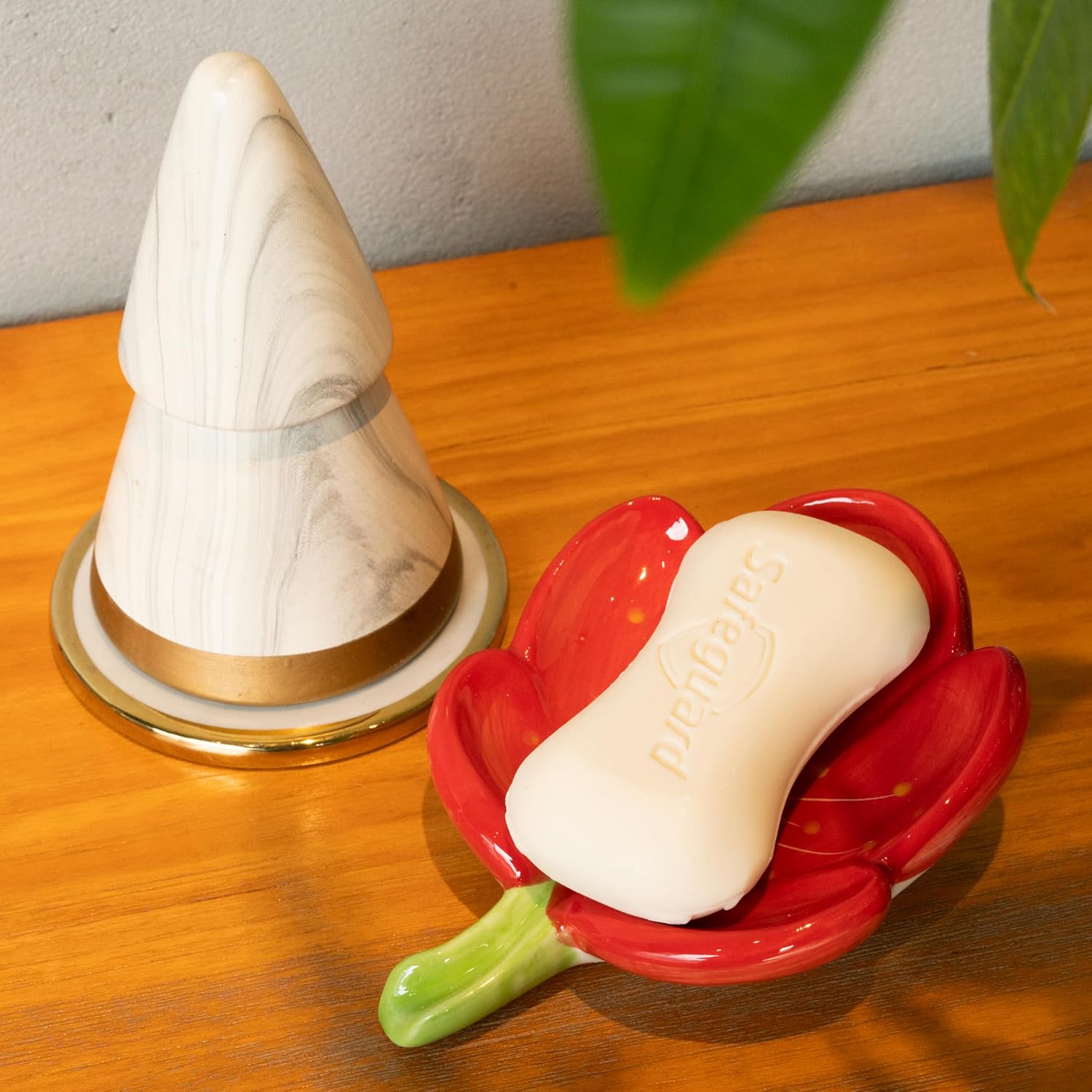 Ceramic Soap Dish Holder with Floral Design Red 1