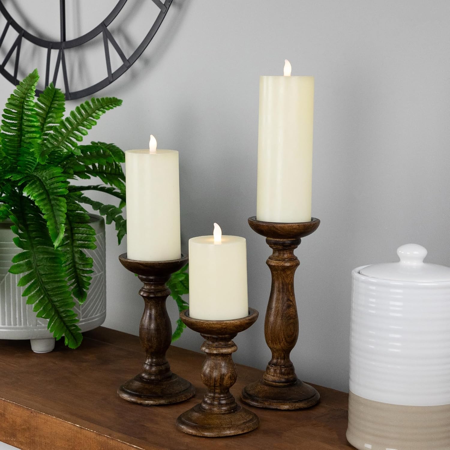 Northlight 3 pcs 10 Inch Dark Wooden Candle Holders