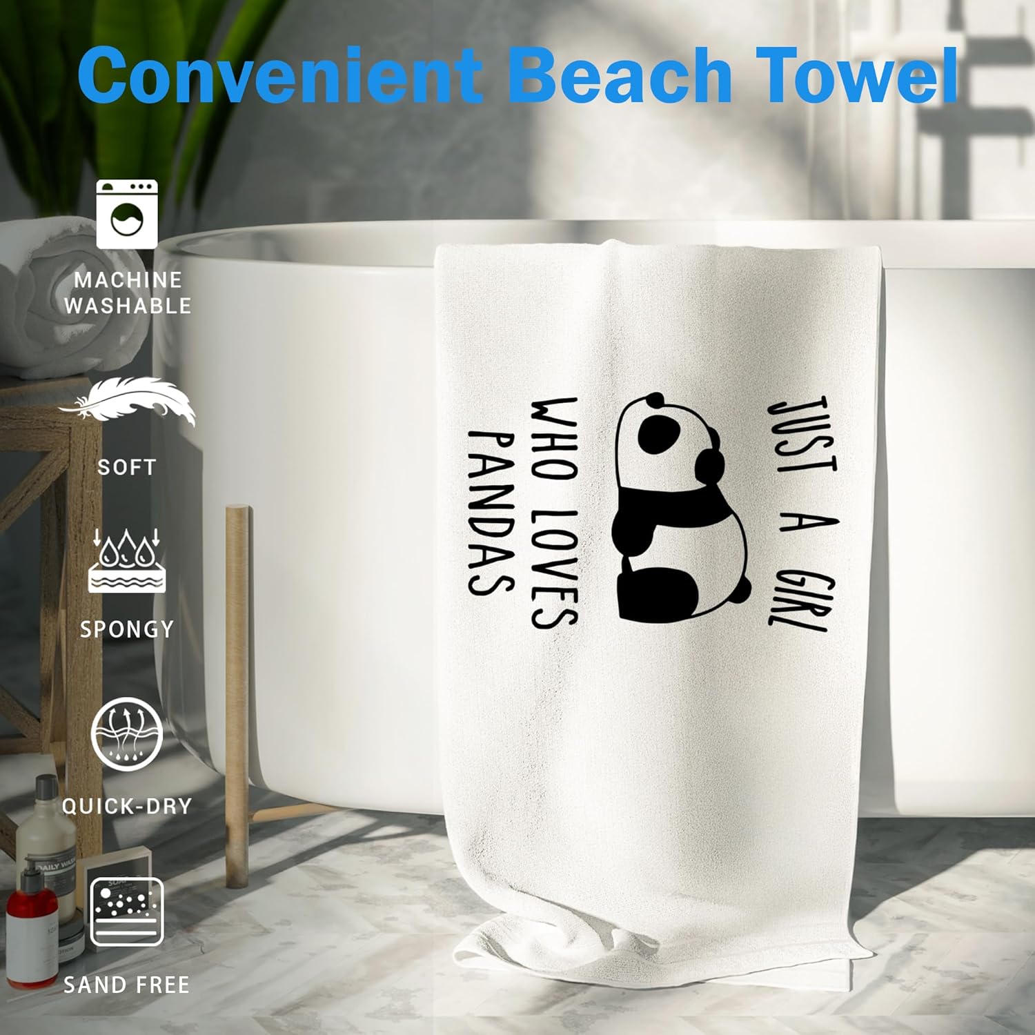 Waitpi Panda Beach Towel 30x60 Inches Microfiber Quick Dry