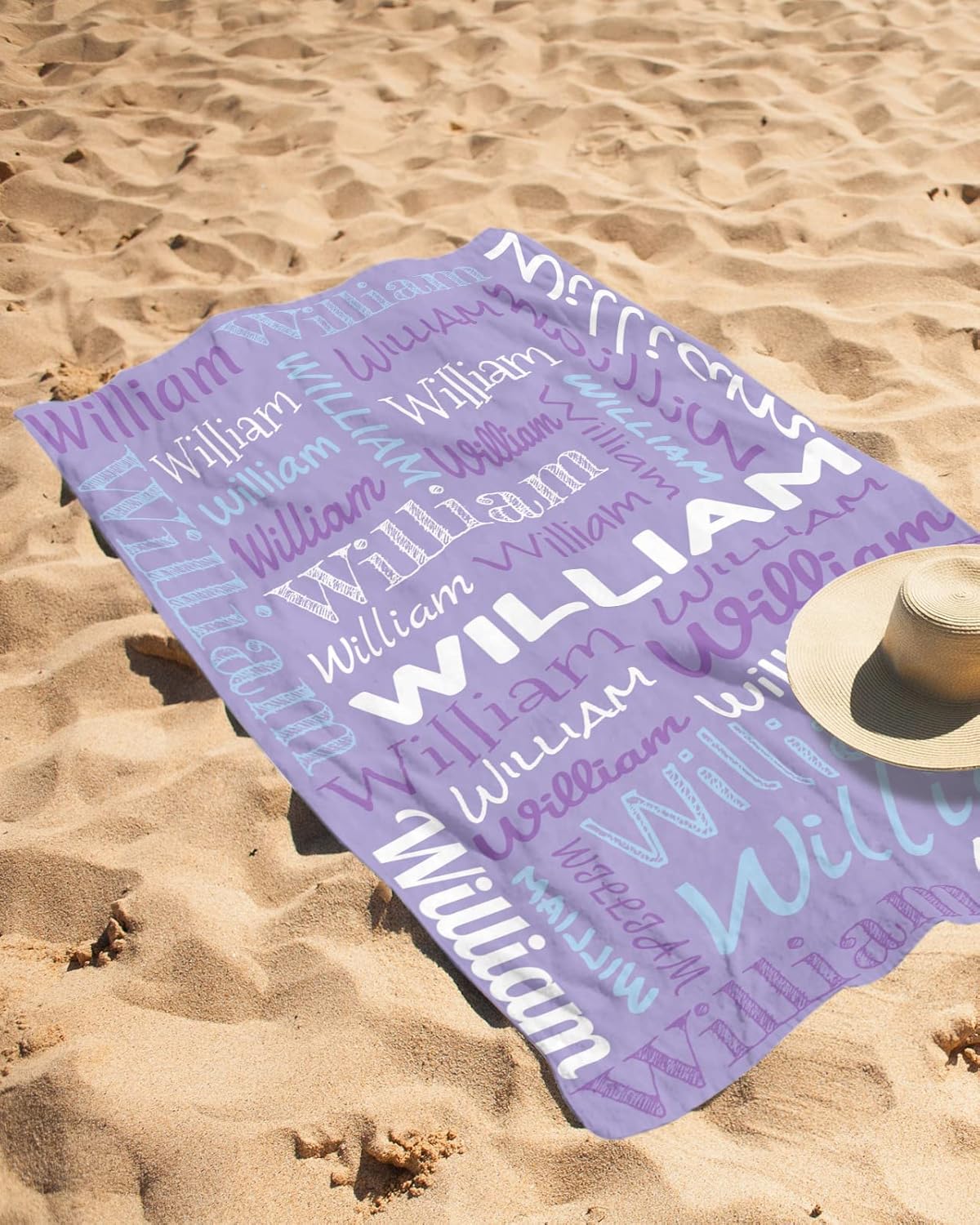 Personalized Purple Beach Towel with Name - Lightweight Microfiber