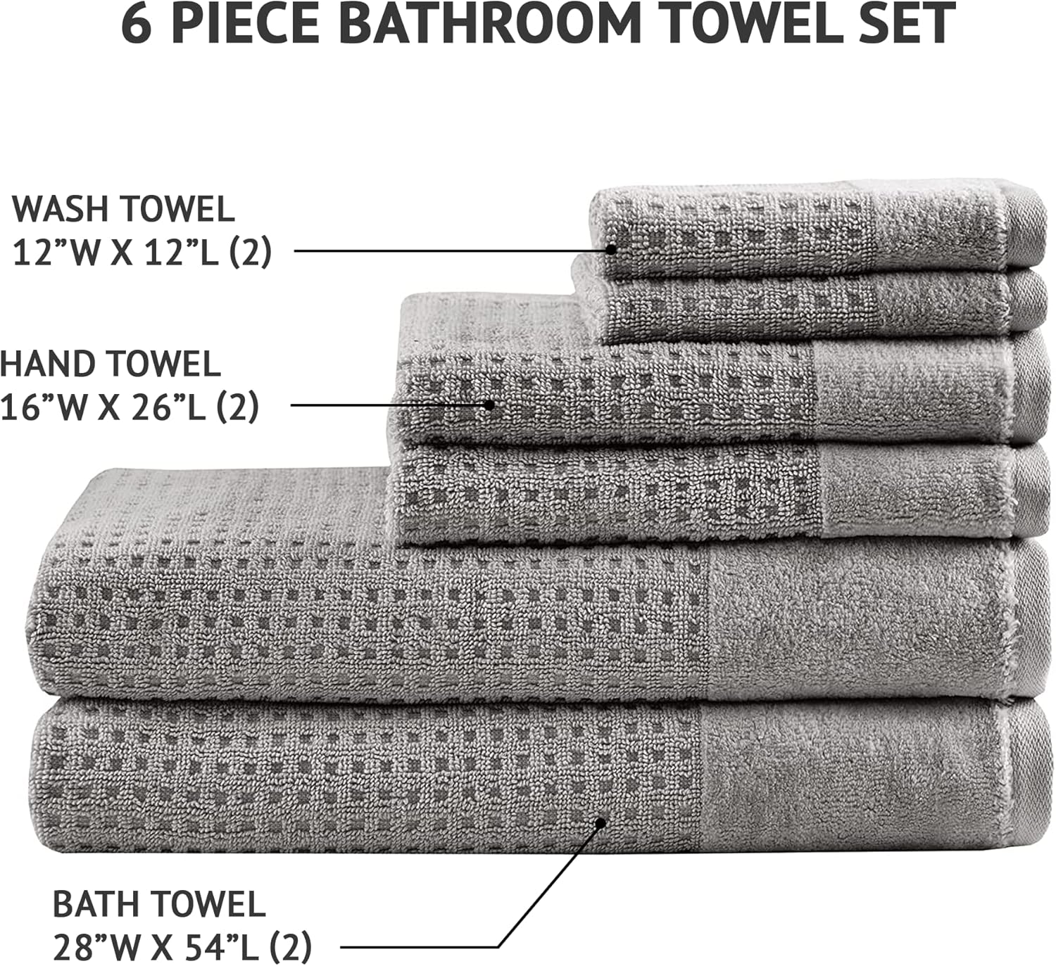 Madison Park Spa Waffle Cotton Towel Set 6 Piece Charcoal