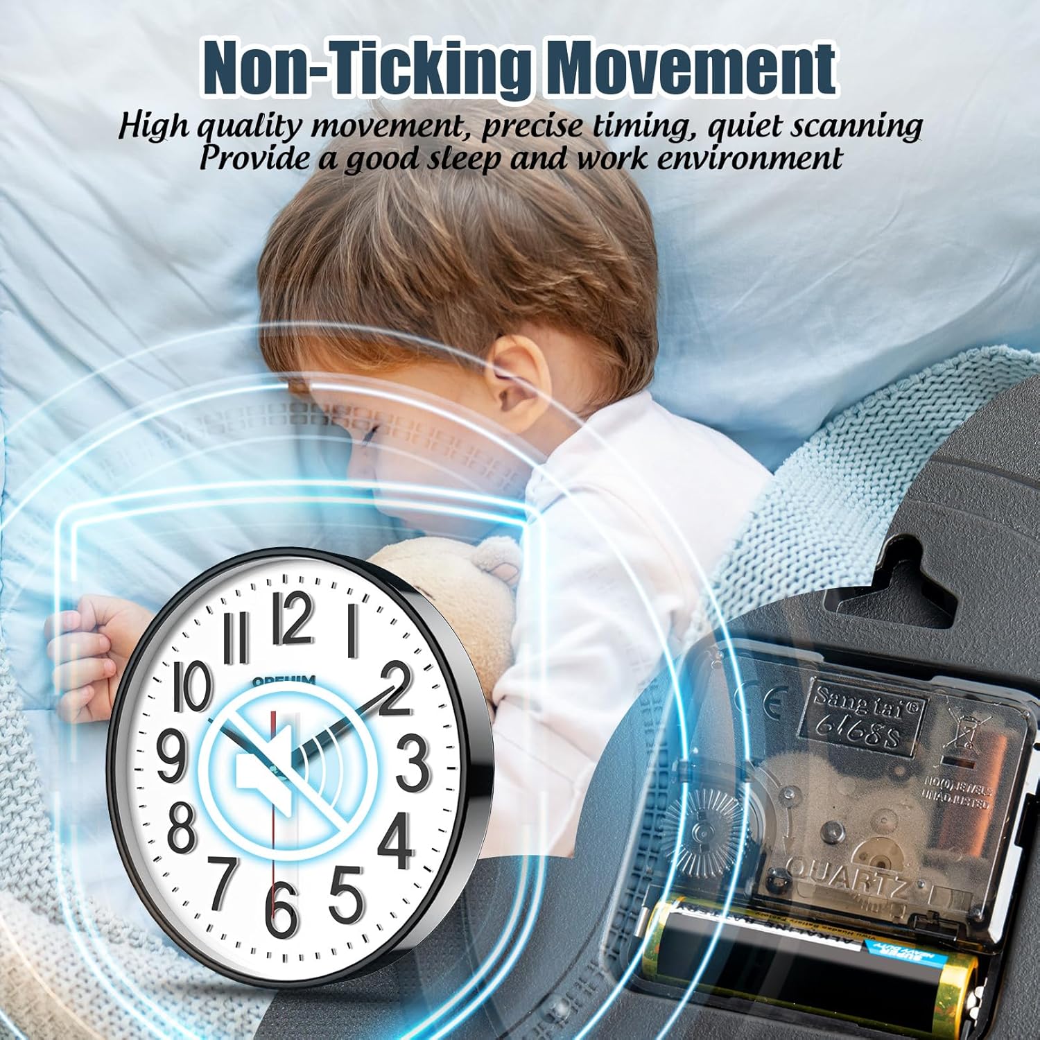 QPEUIM 10-Inch Battery Operated Wall Clock with 3D Dial
