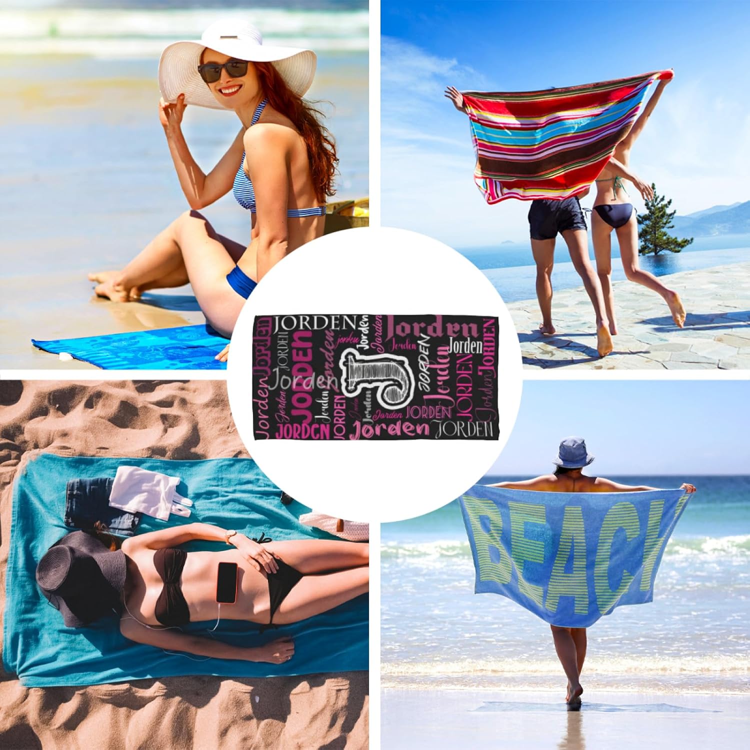 Custom Beach Towels with Names - Black Pink