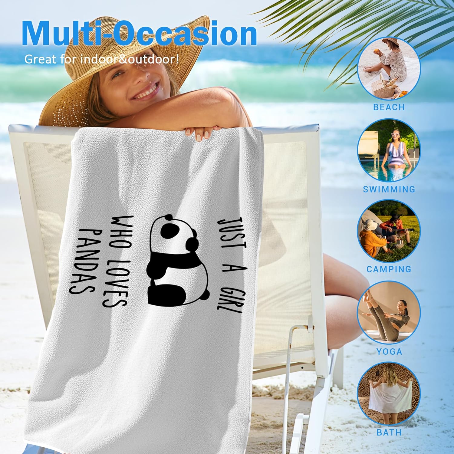 Waitpi Panda Beach Towel 30x60 Inches Microfiber Quick Dry