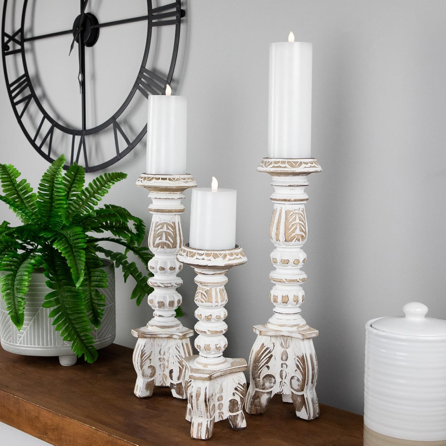 Northlight 3-Piece Brushed White Wooden Candleholder Set