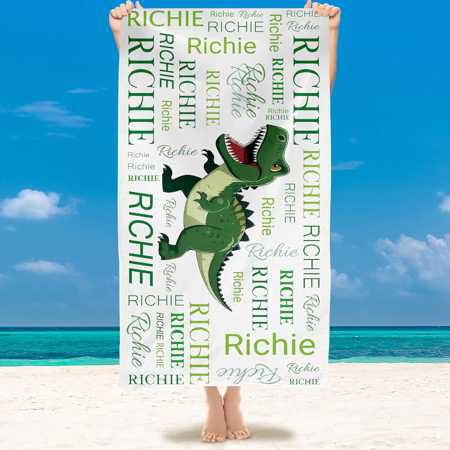 Personalized Dinosaur Beach Towel with Name