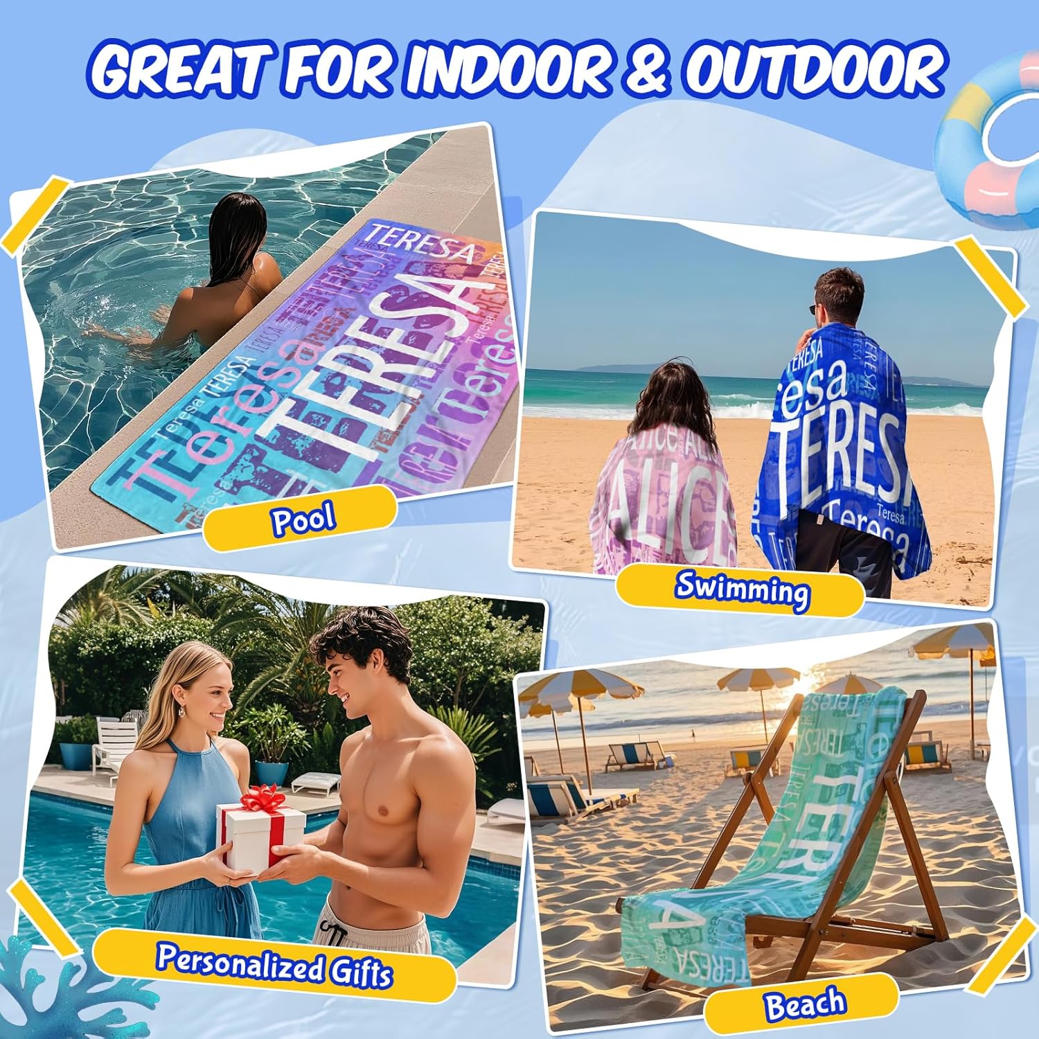 Bemaystar Personalized Beach Towels with Names - Custom for Adults Kids