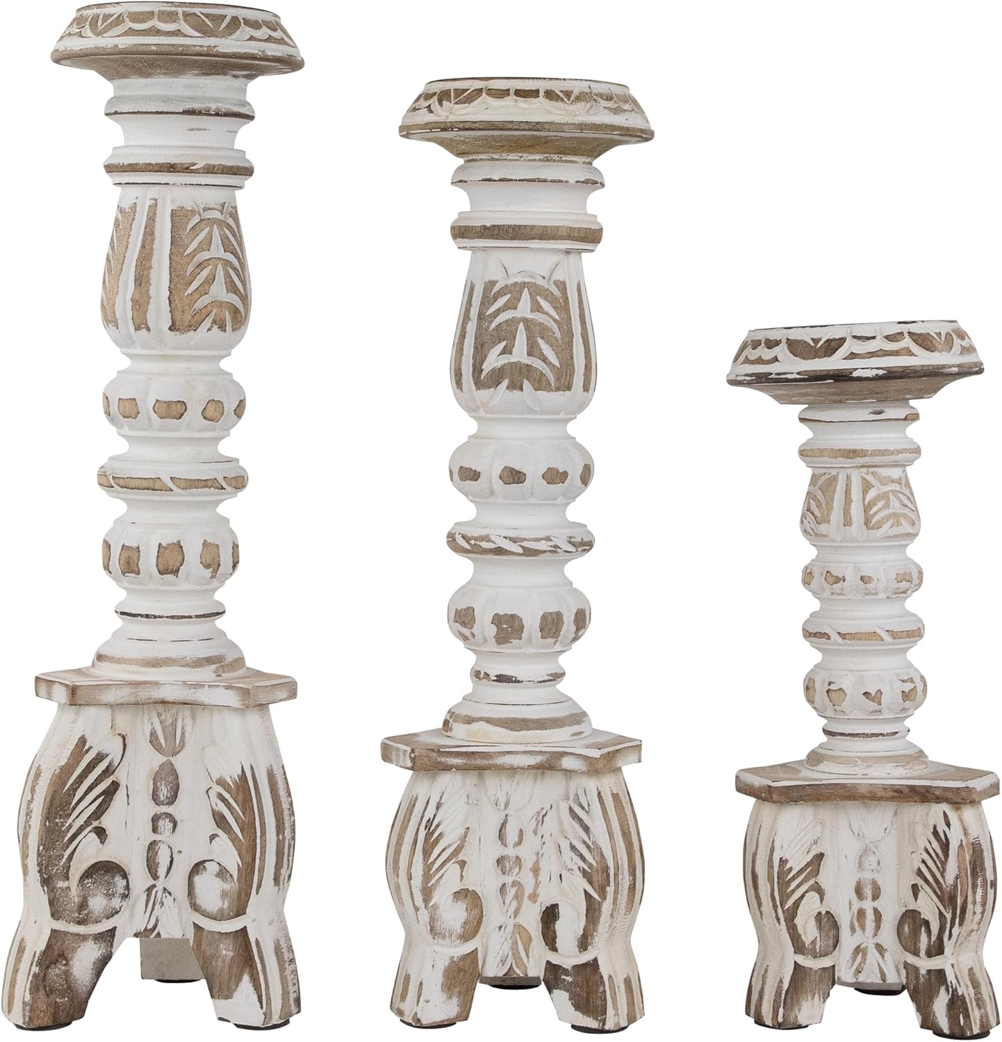 Northlight 3-Piece Brushed White Wooden Candleholder Set
