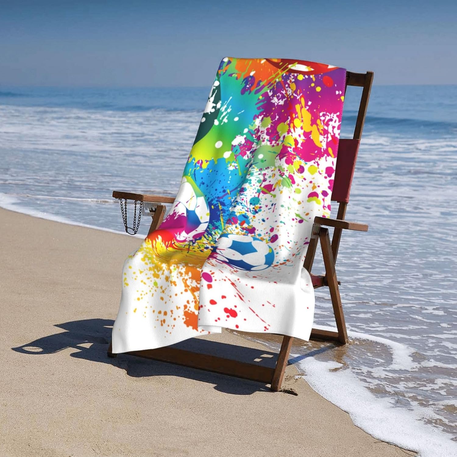 VOOHDDY Colorful Soccer Football Fun Beach Towel